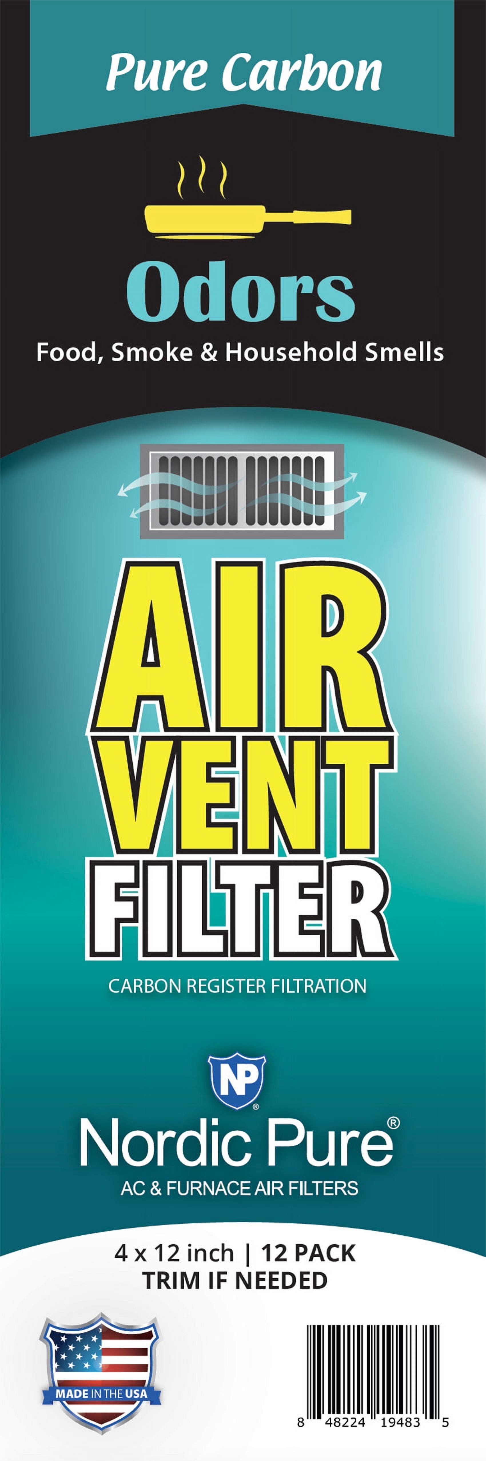 Pure Carbon Air Vent Filters 4x12 (Register Vent Filters) 1 Pack of 12