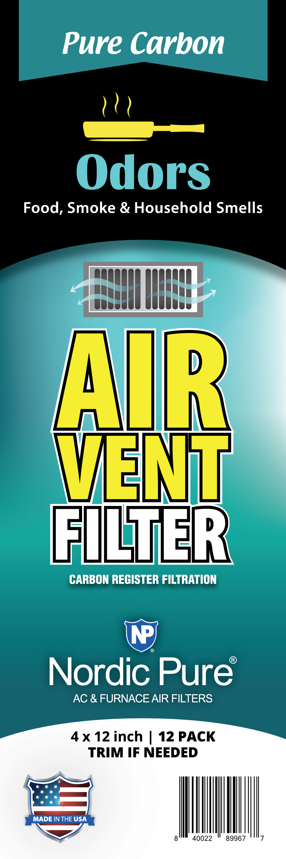 Pure Carbon Air Vent Filters 4x12 (Register Vent Filters) 1 Pack of 12