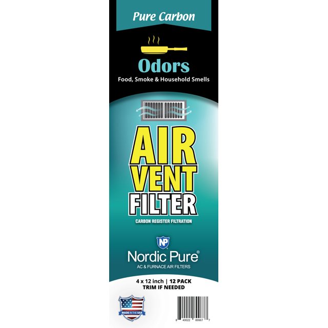 Pure Carbon Air Vent Filters 4x12 (Register Vent Filters) 1 Pack of 12