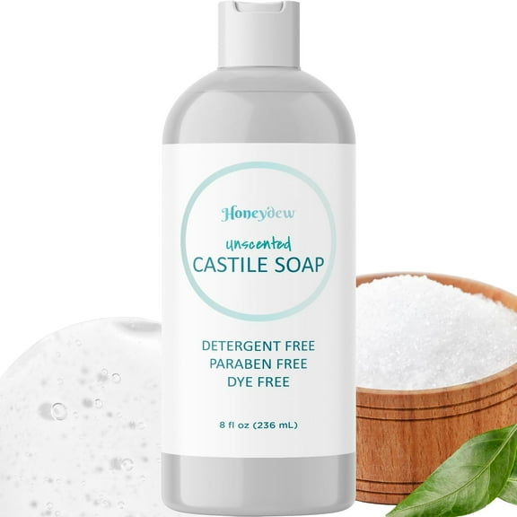 Pure Castile Soap for Sensitive Dry Skin Care - All Purpose Unscented Castile Soap and Bath Liquid Soap with Hydrating Glycerin for Skin and Hair Care 8 fl oz