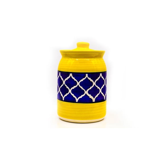 Pure Ceramic Pickle Jars With Unique Lids Multipurpose Barni For Chutney, Pickle Jar Storage Container, Dining Table Container (1000Ml) - Multicolor