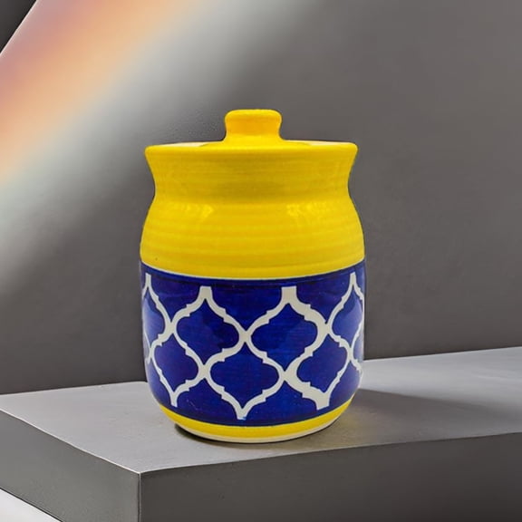 Pure Ceramic Pickle Jars with unique Lids Multipurpose Barni for Chutney, Pickle jar Storage Container, Dining Table Container (500ml)