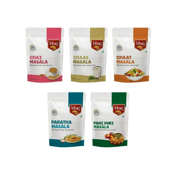Pure Chai + Chaas + Chaat + Paratha + Panipuri Masala Powder By Bhoj Masale 200gm, 7.0 Ounce | Pack Of 5