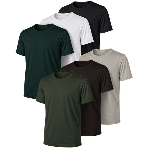 Pure Champ Boys Athletic Shirts 6 Pack Dry Fit Short Sleeve Boys Tshirts Basketball Baseball Soccer Tee Kids Youth & Teens