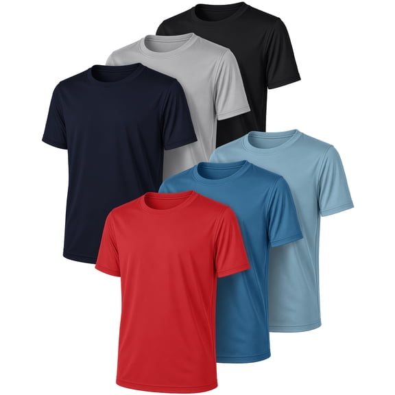 Pure Champ Boys Athletic Shirts 6 Pack Dry Fit Short Sleeve Boys Tshirts Basketball Baseball Soccer Tee Kids Youth & Teens