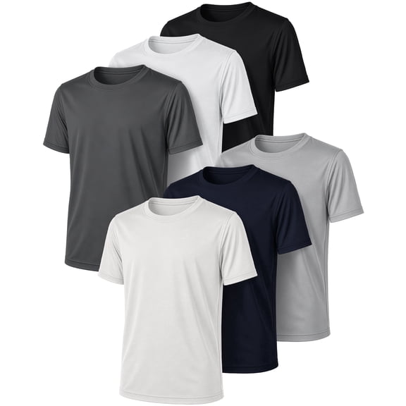 Pure Champ Boy Athletic Shirts 6 Pack Short Sleeve, Quick-Dry, Moisture-Wicking, Sizes 2T-18/30