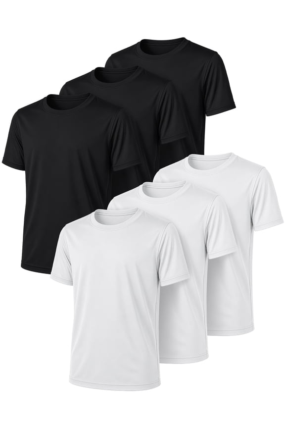 Boys Athletic Shirts 6 Pack Dry Fit Short Sleeve Boys Tshirts Basketball Baseball Soccer Tee Kids Youth & Teens