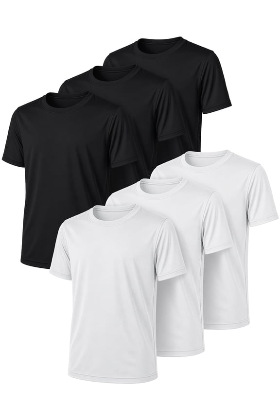 Boys' Athletic Shirts, 6 Pack, Short Sleeve, Quick-Dry, Moisture-Wicking, Sizes 2T-18/20