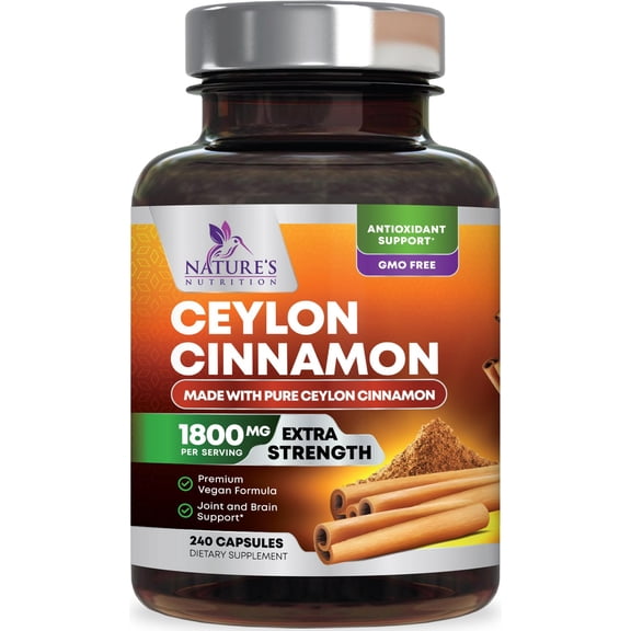 Organic Ceylon Cinnamon Capsules - Extra Strength Certified Organic Ceylon Cinnamon Supplement 1800mg Per Serving - Energy & Heart Support Antioxidant Pill for Women & Men, Bottled USA - 240 Capsules