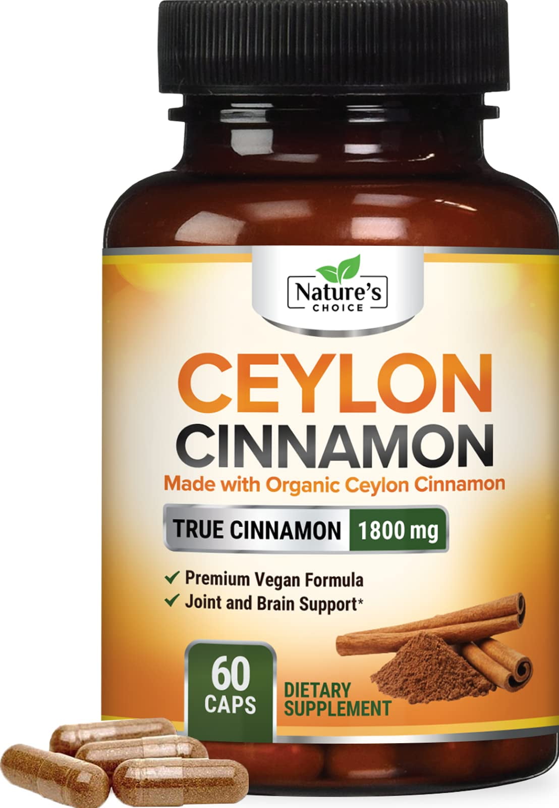 Pure Cinnamon Capsules Certified Organic Ceylon Cinnamon Pills, Non