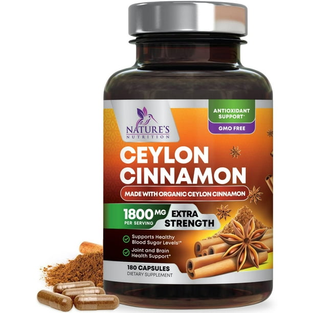 Pure Cinnamon Capsules, Certified Organic Ceylon Cinnamon Pills, Non