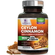 Pure Cinnamon Capsules, Certified Organic Ceylon Cinnamon Pills, Non-GMO, Gluten-Free, Dairy-Free, Sri Lanka Cinnamon Powder Supplement, Best Vegan True Cinnamomum Vitamins, Sugar Free - 240 Capsules