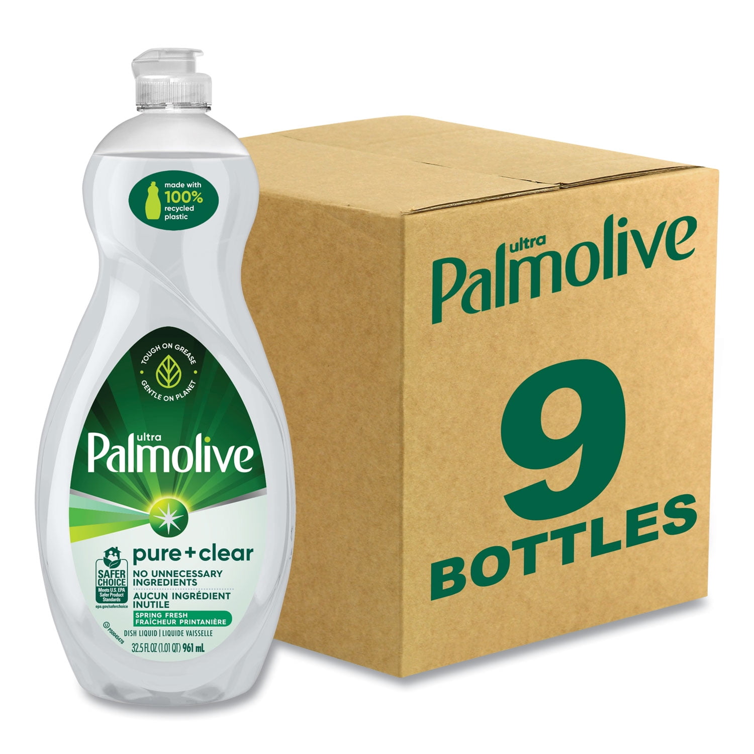 Pure + Clear Dishwashing Liquid, Unscented, 32.5 oz Bottle, 9/Carton | Bundle of 2 Cartons