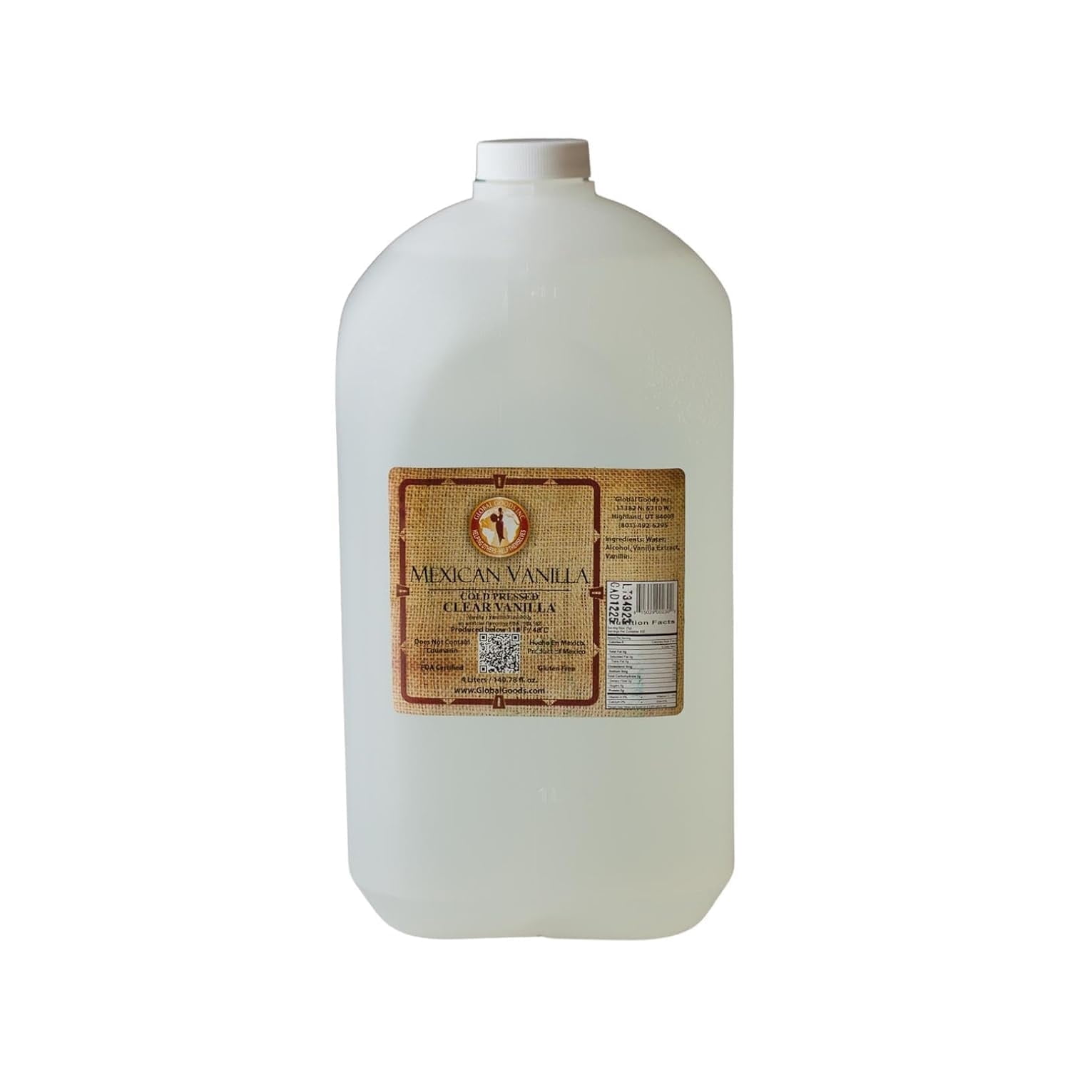 Pure Clear Mexican Vanilla Extract Gluten Free, Coumarin Free Vanilla for Baking 135.25 fl oz bottle