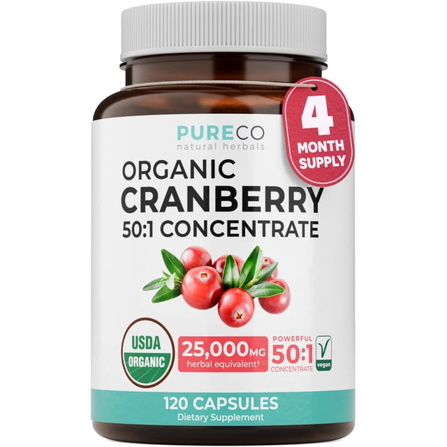 Pure Co 25,000mg Organic Cranberry Pills 50:1 Concentrate Kidney ...