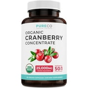 Pure Co 25,000mg Organic Cranberry Pills 50:1 Concentrate Kidney Support Supplement, 60 Capsules