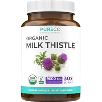Pure Co Organic Milk Thistle Liver Support Supplement with 80% Silymarin, 60 Capsules