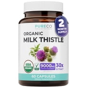 Pure Co Organic Milk Thistle Liver Support Supplement with 80% Silymarin, 60 Capsules