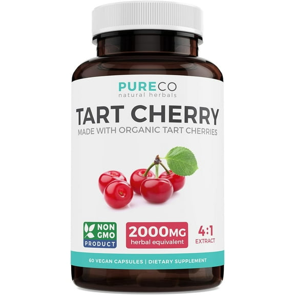 Pure Co 2000mg Organic Tart Cherry Supplement, 4:1 Tart Cherry Extract, 60 Capsules