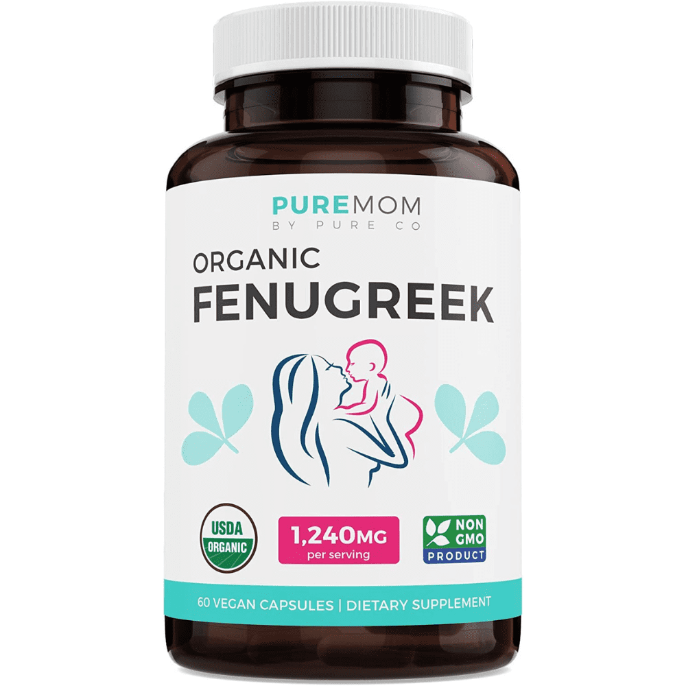 Pure Co USDA Organic Fenugreek Capsules (Vegan) Increase Milk Supply | Herbal Lactation Support - Breastfeeding Supplement For Mothers - NON-GMO Natural Seed Powder, 60ct