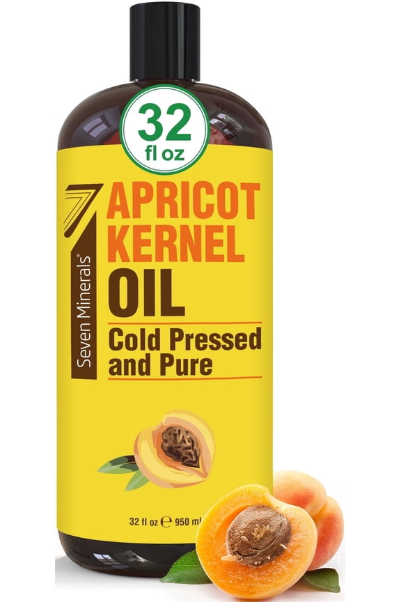 Pure Cold Pressed Apricot Kernel Oil - Big 32 fl oz Bottle - for All Skin Types - by Seven Minerals