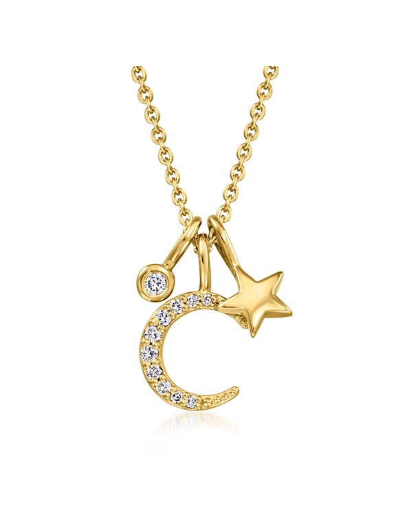Pure Collection by Ross-Simons 0.12 ct. t.w. Lab-Grown Diamond Celestial Charm Necklace in 18kt Gold Over Sterling, Women's, Adult