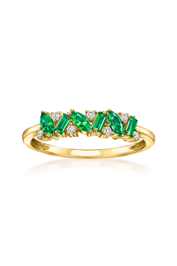 Pure Collection by Ross-Simons 0.20 ct. t.w. Lab-Grown Emerald Ring With Lab-Grown Diamonds in 18kt Gold Vermeil, Women's, Adult