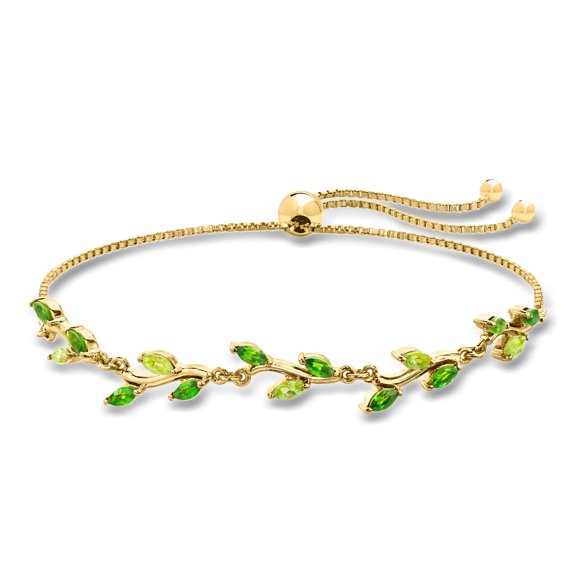 Pure Collection by Ross-Simons 0.70 ct. t.w. Chrome Diopside and .30 ct. t.w. Peridot Leaf Bolo Bracelet in 18kt Gold Over Sterling, Women's, Adult