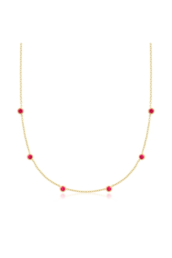 Pure Collection by Ross-Simons 0.80 ct. t.w. Bezel-Set Lab-Grown Ruby Station Necklace in 18kt Gold Over Sterling, Women's, Adult