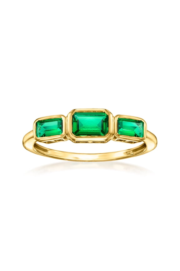 Pure Collection by Ross-Simons 0.80 ct. t.w. Lab-Grown Emerald 3-Stone Ring in 18kt Gold Over Sterling, Women's, Adult
