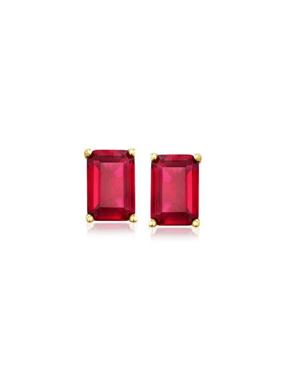 Pure Collection by Ross-Simons 1.10 ct. t.w. Emerald-Cut Lab-Grown Ruby Earrings in 18kt Gold Over Sterling, Women's, Adult
