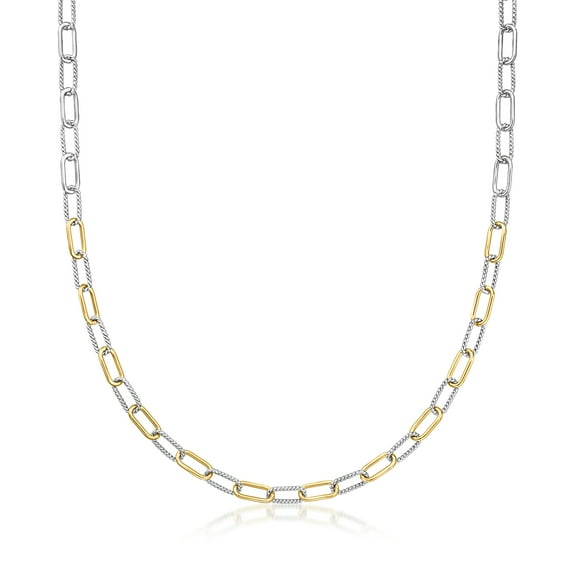 Pure Collection by Ross-Simons 18kt Gold Over Sterling and Sterling Silver Twisted Paper Clip Link Necklace, Women's, Adult