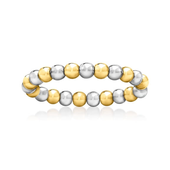 Pure Collection by Ross-Simons 3mm Sterling Silver and 14kt Yellow Gold Bead Stretch Ring, Women's, Adult