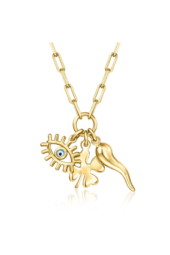 Pure Collection by Ross-Simons Italian 18kt Gold Over Sterling Good Luck Charm Necklace, Women's, Adult