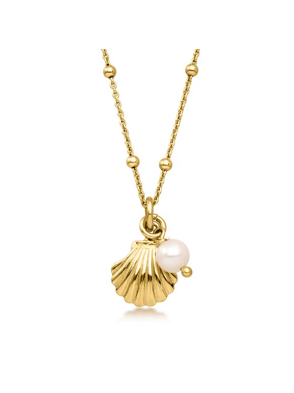 Pure Collection by Ross-Simons Italian 18kt Gold Over Sterling Shell Necklace With 5-5.5mm Cultured Pearl, Women's, Adult