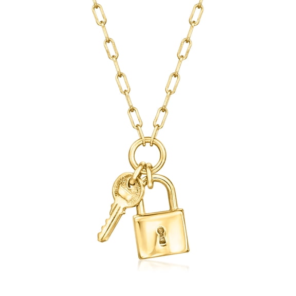 Pure Collection by Ross-Simons Italian 18kt Gold Over Sterling Lock and Key Paper Clip Link Necklace, Women's, Adult