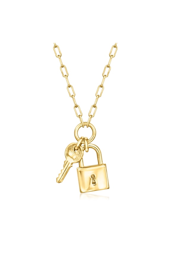 Pure Collection by Ross-Simons Italian 18kt Gold Over Sterling Lock and Key Paper Clip Link Necklace, Women's, Adult