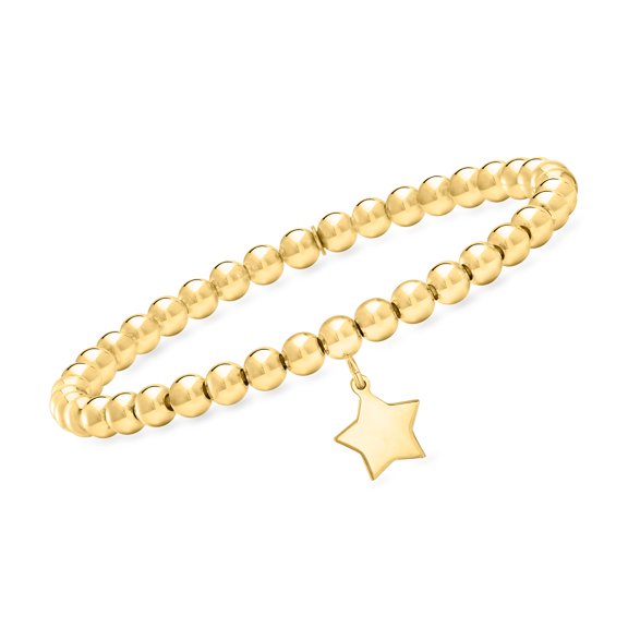 Pure Collection by Ross-Simons Italian 5mm 18kt Gold Over Sterling Bead Stretch Bracelet With Star Charm, Women's, Adult