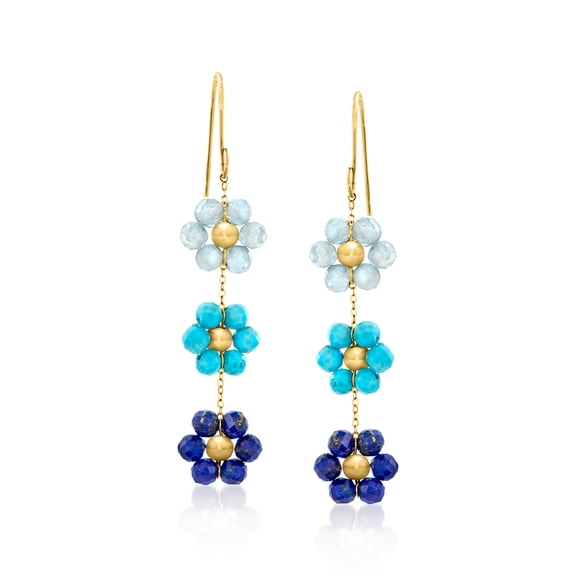 Pure Collection by Ross-Simons Multi-Gemstone Bead Flower Drop Earrings in 14kt Yellow Gold, Women's, Adult