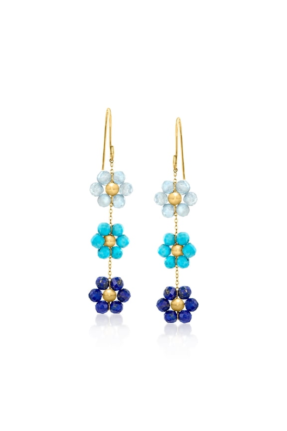 Pure Collection by Ross-Simons Multi-Gemstone Bead Flower Drop Earrings in 14kt Yellow Gold, Women's, Adult