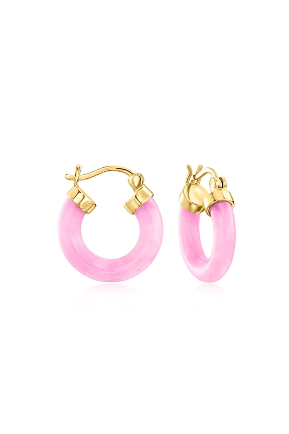 Pure Collection by Ross-Simons Pink Jade Hoop Earrings in 18kt Gold Over Sterling, Women's, Adult