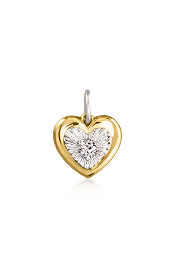 Pure Collection by Ross-Simons Sterling Silver and 14kt Yellow Gold Heart Charm With Single Lab-Grown Diamond, Women's, Adult