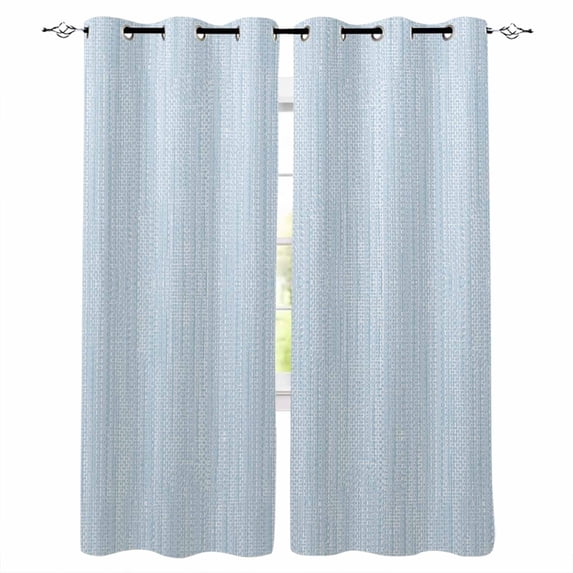 Pure Color Blackout Curtains Light Blocking Print Window Curtains, Modern Minimalist Solid Color Linen Texture Blue Thermal Insulated Window Drapes for Living Room Kitchen (2 Panels, 55"W x 39"L)