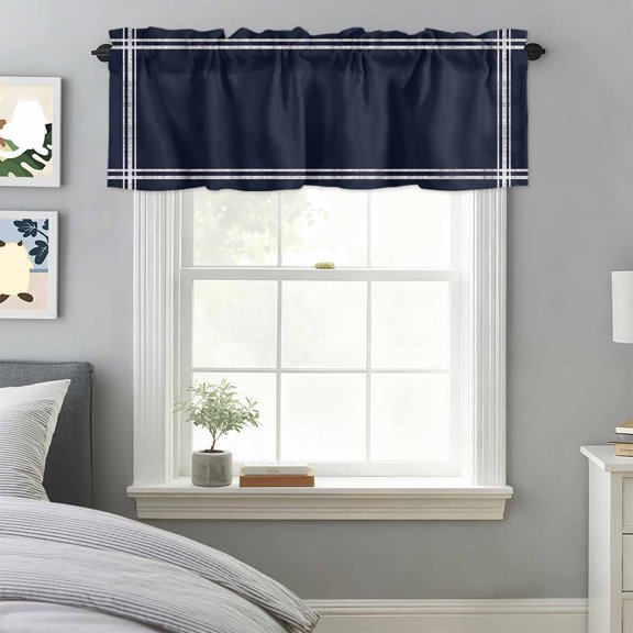 Pure Color Deep Blue Theme Valances for Windows,Kitchen Valance Rod Pocket Short Curtain, Monochrome Minimalism Art Valance Curtain Window Valances for Bedroom Bathroom Living Room 42x18in