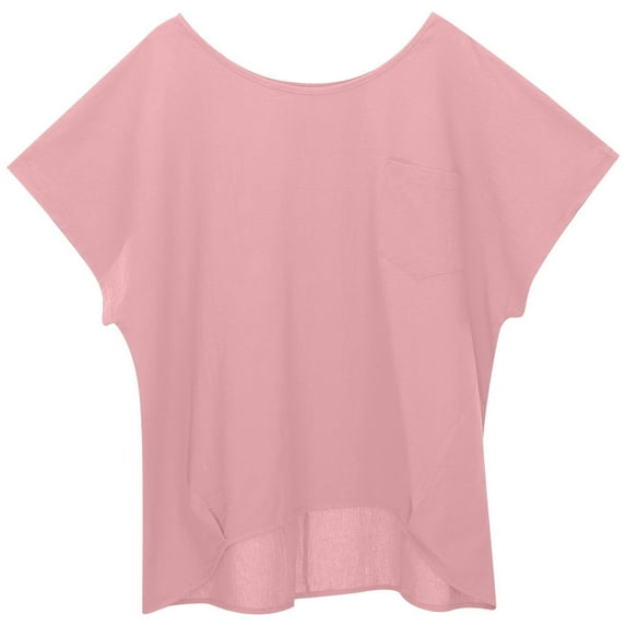 Pure Color Round Neck Linen Pocket Casual Loose Short Sleeve T Shirt For Women Everyday Relaxed Fit Top Long Sleeve Thin T Shirt Women Log Sleeve T Shirts for Women Women Summer Top Fall Tees for