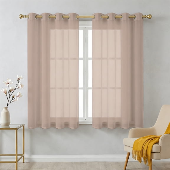 Pure Color Sheer Curtains 39 Inch Long 2 Panels, Brown Modern Simple Minimalism Light Filtering Semi Sheer Drapes Grommet Voile Window Curtain for Living Bedroom W27.9 x L39
