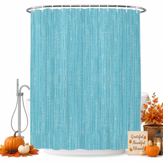 Pure Color Shower Curtain, Waterproof Shower Curtains for Bathroom, Contemporary Simple Linen Texture Turquoise Washable Fabric Bathtub Curtain Set Bath Decor with 12 Hooks 48"x72"