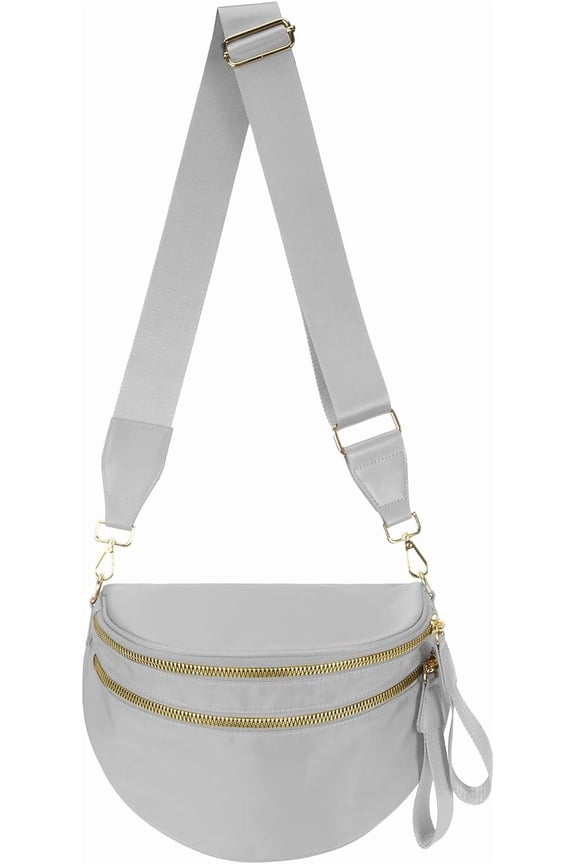 Pure Colour Crossbody Bag Bum Bag for Women,Spacious Purse Fanny Packs Belt Bag,Oversized Bum Bag-Colour Bum Bag-Light Grey
