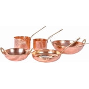 Pure Cookware 10 Piece Set with Serving Spoon Sauce Pan | Copper Kadhai Set | Copper Fry Pan with Brass Handle for Cooking Purpose