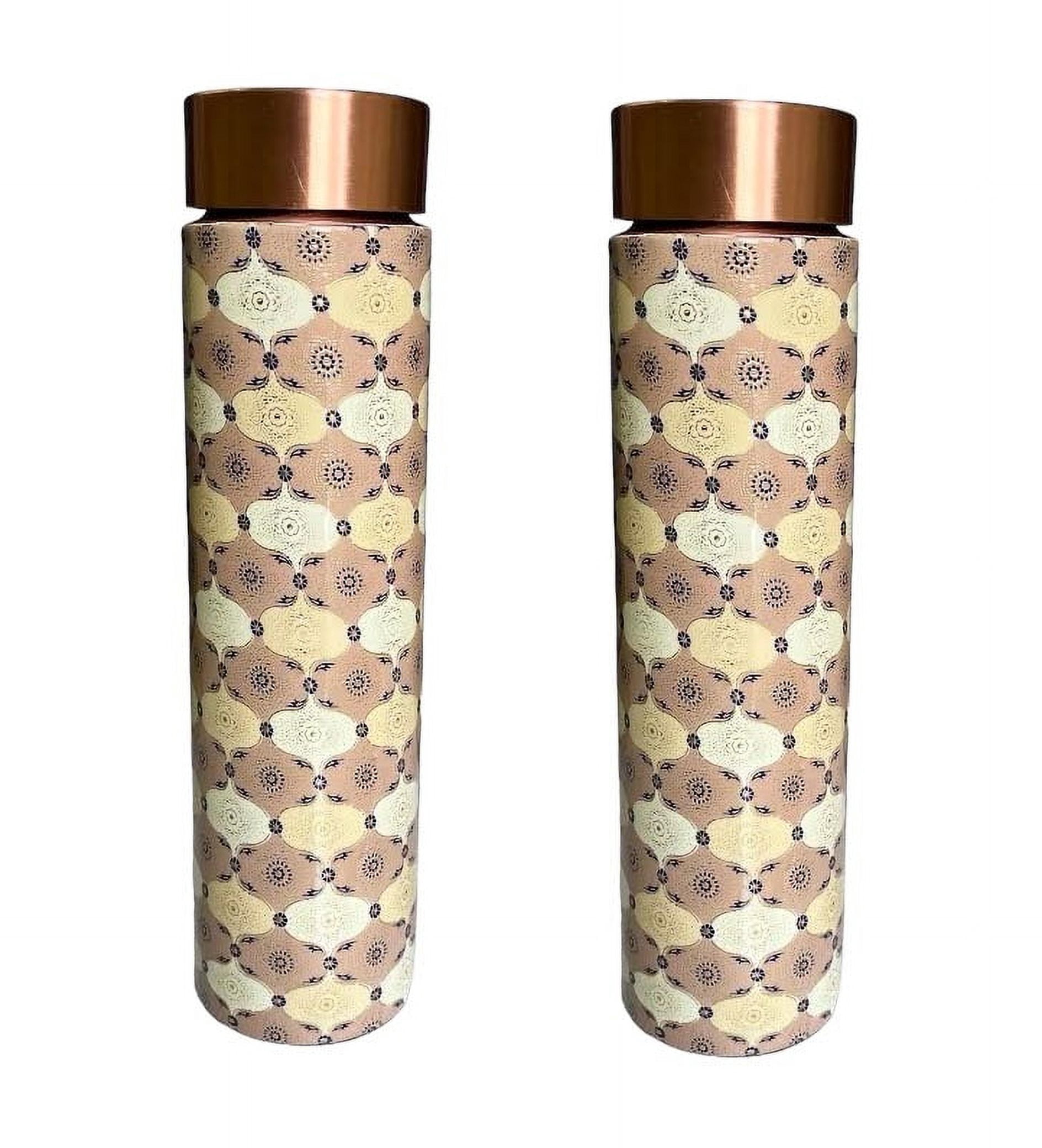 Gourde En Cuivre Pur Imprimée 1 Litre - Design Avec Bouchon Anti-fuite - Ayurveda